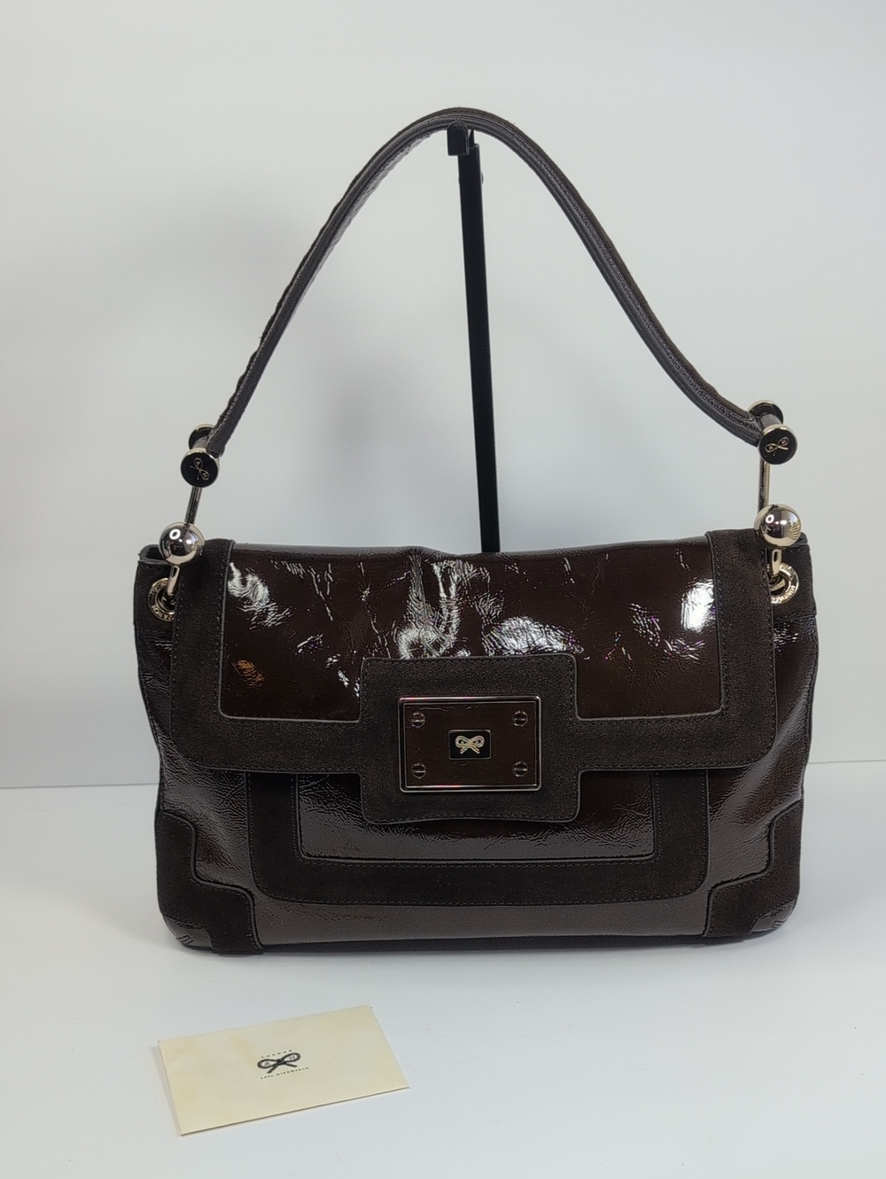 Anya Hindmarch Dark Brown Patent Leather And Suede Shoulder Bag - Picture 2 of 16